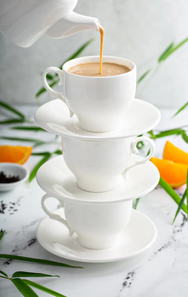 Gestapelte Tassen mit Milchtee.